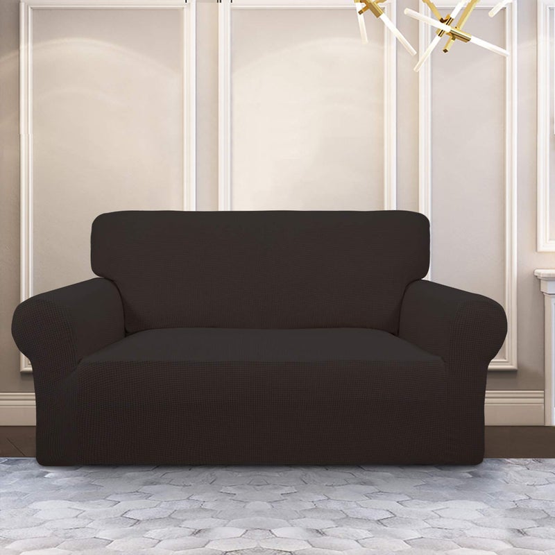 PureFit Stretch Loveseat Sofa Slipcover â€“ Spandex Jacquard Non Slip Soft Couch Sofa Cover, Washable Furniture Protector with Non Skid Foam and Elastic Bottom for Kids (Loveseat, Chocolate) - Image 2